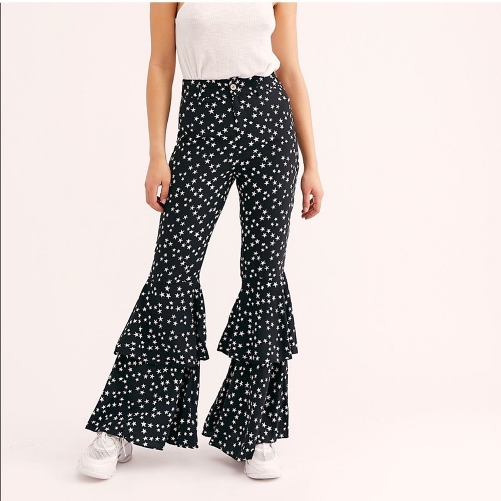 Free People Lenni star print wide flare leg pants size L